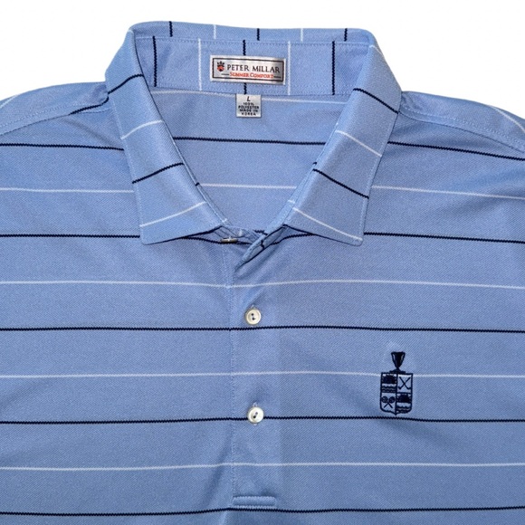 Peter Millar Summer Comfort Polo Shirt Blue Stripe Logo Men’s Size Large - Picture 6 of 13